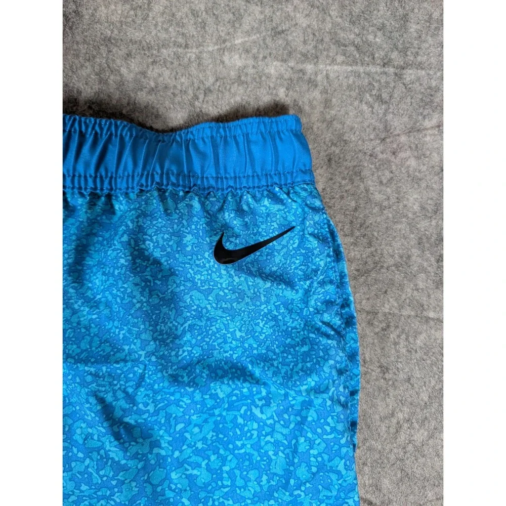 Nike Mens Blue Abstract Print Swim Trunks Mesh Lined Elastic Waist Shorts